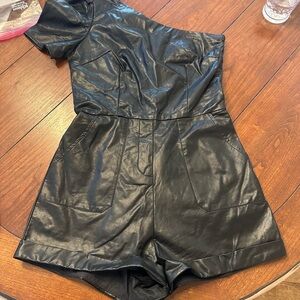 Black Faux Leather Romper